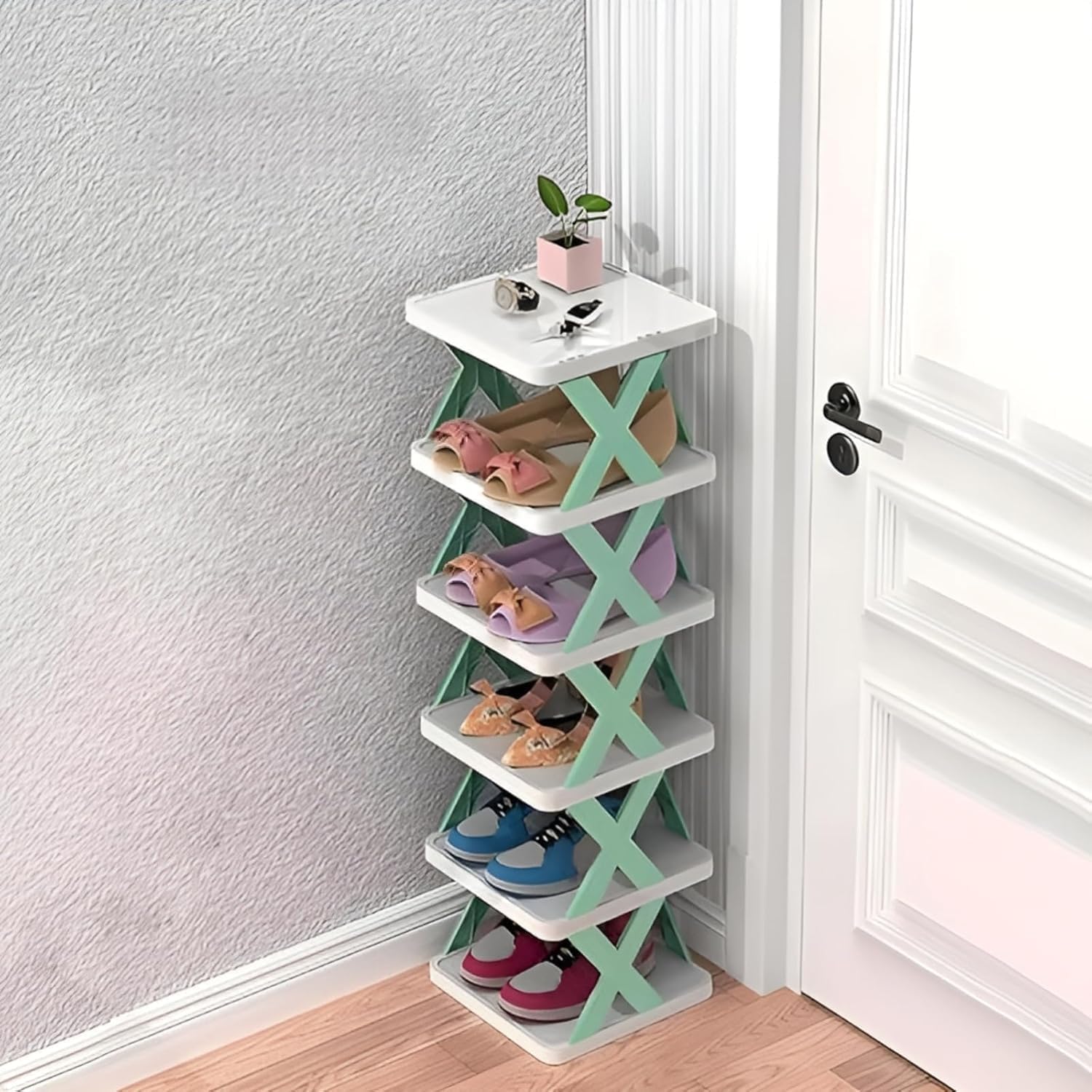 6 Layer Shoe Rack Organizer for Home – Adjustable Plastic Shelf, Foldable Space Saving Storage