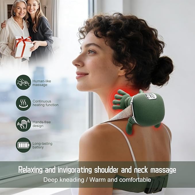 Cordless 4D Shiatsu Neck & Shoulder Massager with Heat | Deep Tissue Kneading Massage Pillow | Rechargeable Pain Relief for Home, Office & Travel
