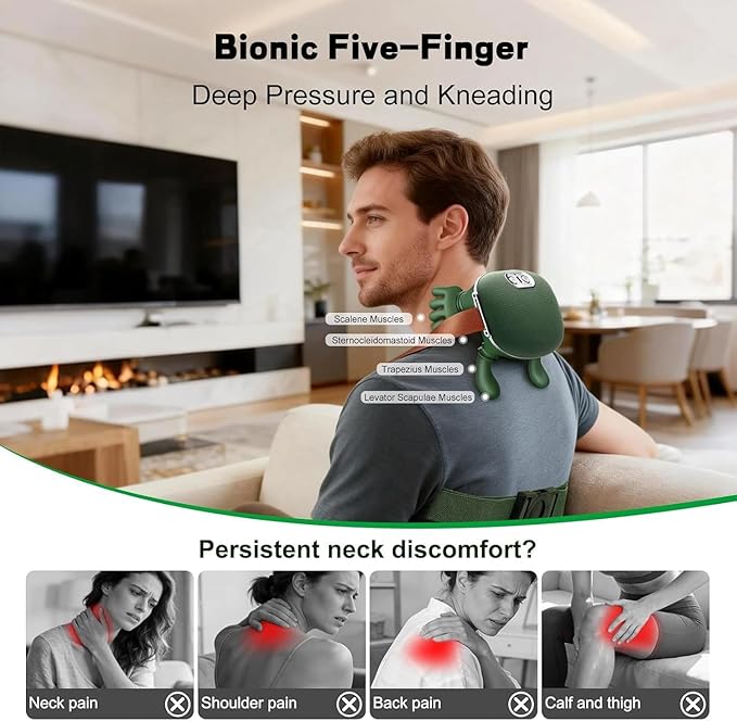 Cordless 4D Shiatsu Neck & Shoulder Massager with Heat | Deep Tissue Kneading Massage Pillow | Rechargeable Pain Relief for Home, Office & Travel