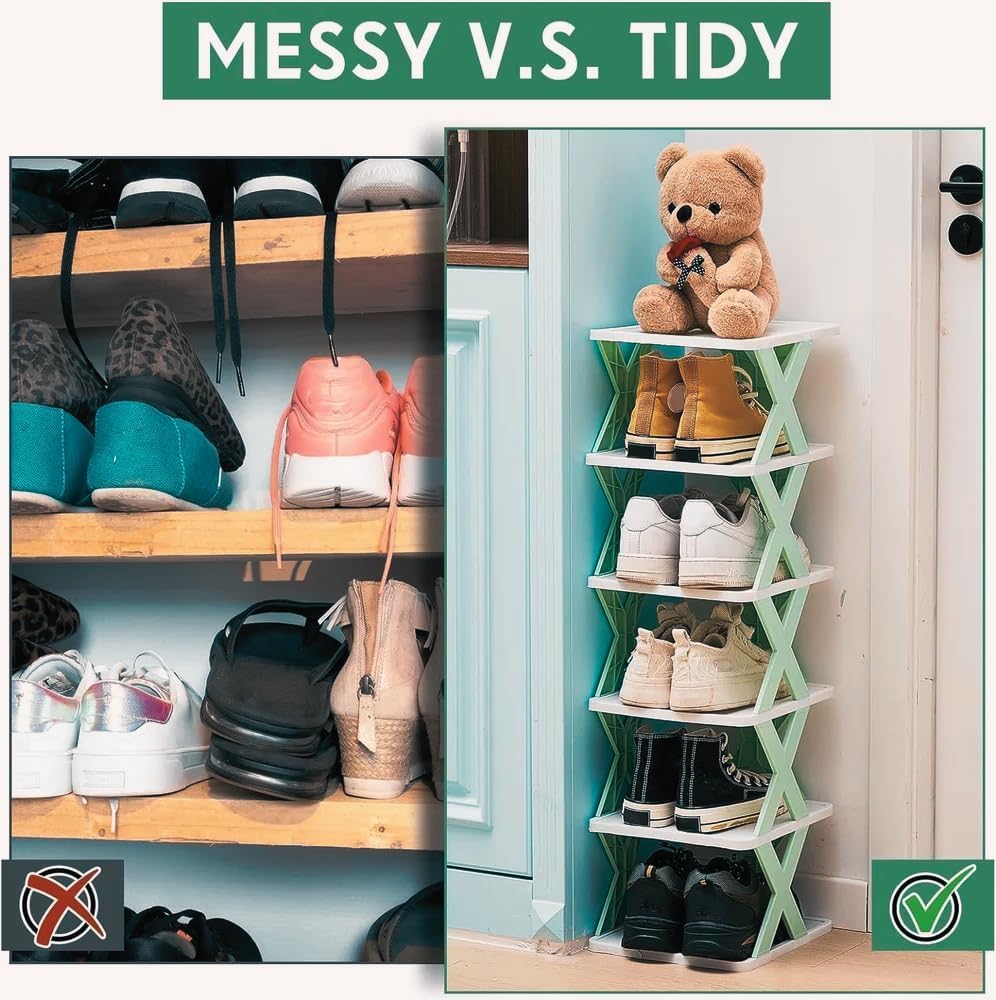 6 Layer Shoe Rack Organizer for Home – Adjustable Plastic Shelf, Foldable Space Saving Storage