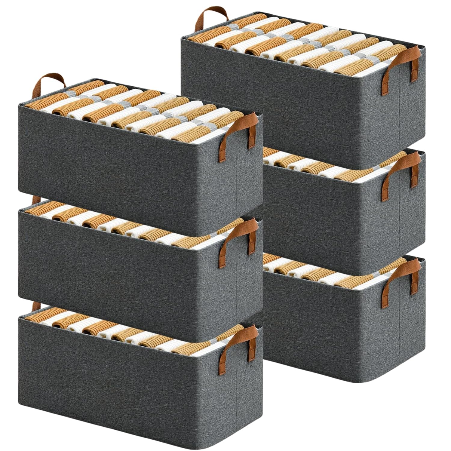 Set of 6 Foldable Cloth Storage Boxes | Collapsible Fabric Organizer 26L