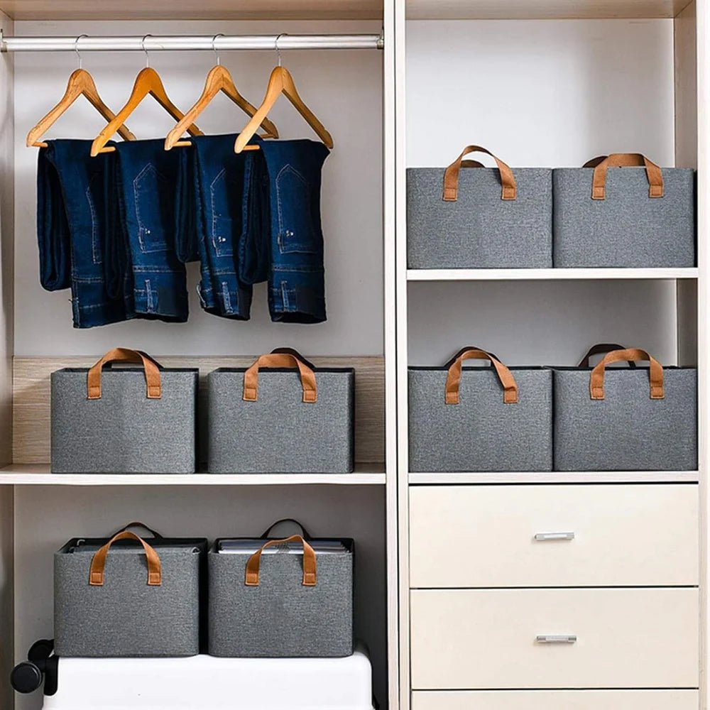 Set of 6 Foldable Cloth Storage Boxes | Collapsible Fabric Organizer 26L
